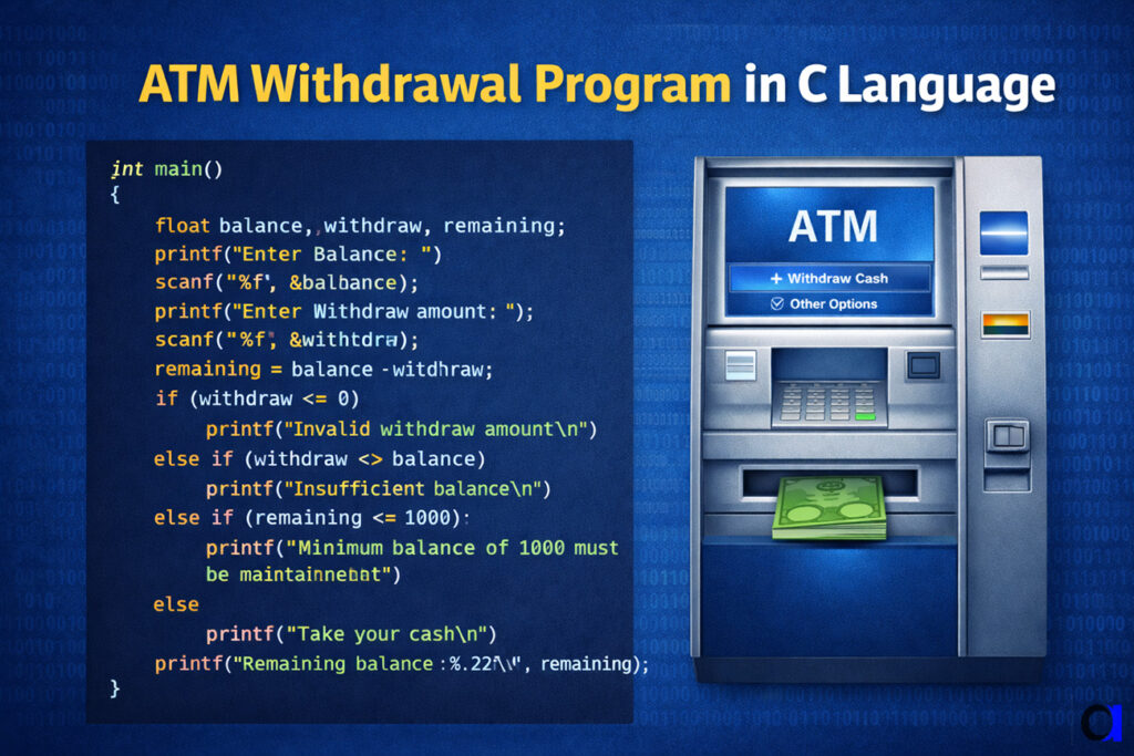 c program for atm withdraw