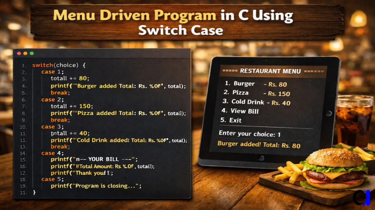 menu driven program in c using switch case hindi